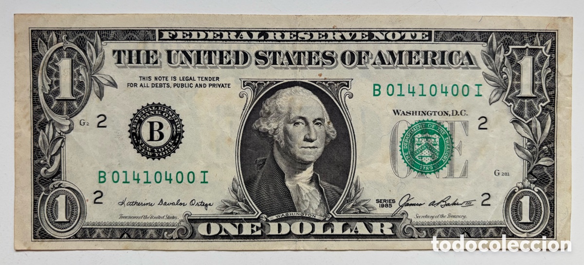 Billetes extranjeros: Billete USA 1 D&oacute;lar 1985. B Nueva York. EEUU Estados Unidos