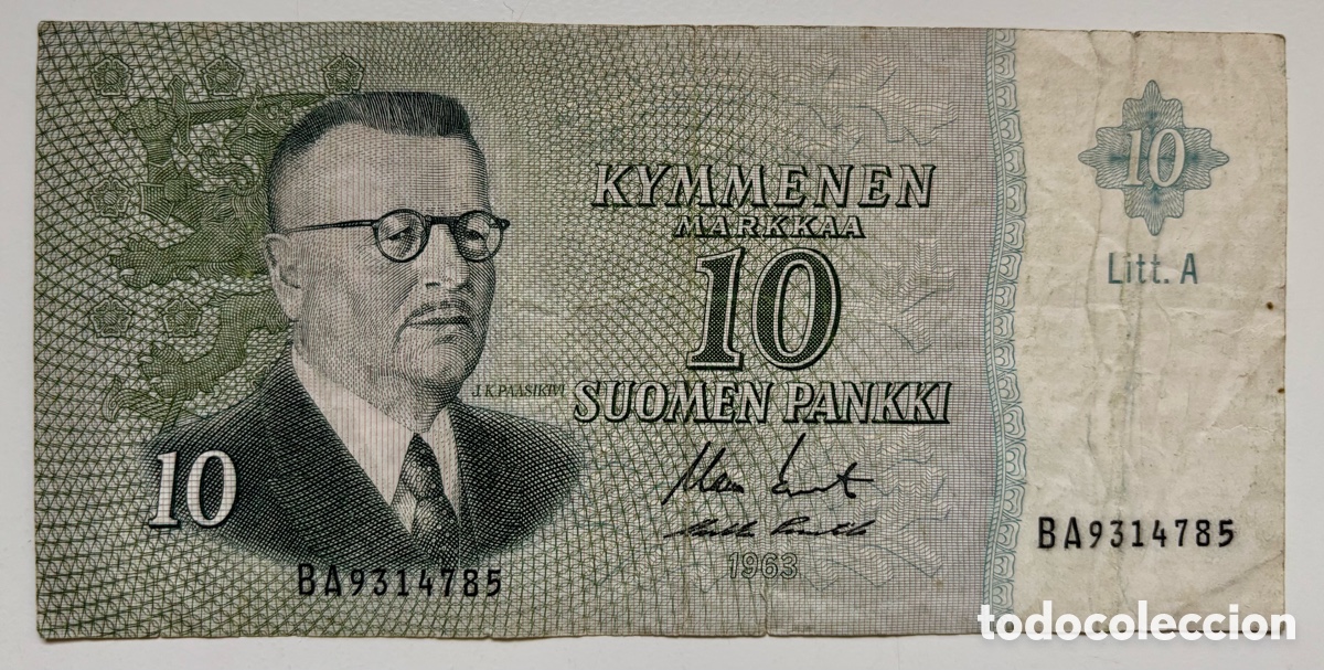 Billetes extranjeros: Billete FINLANDIA 10 Markkaa 1963