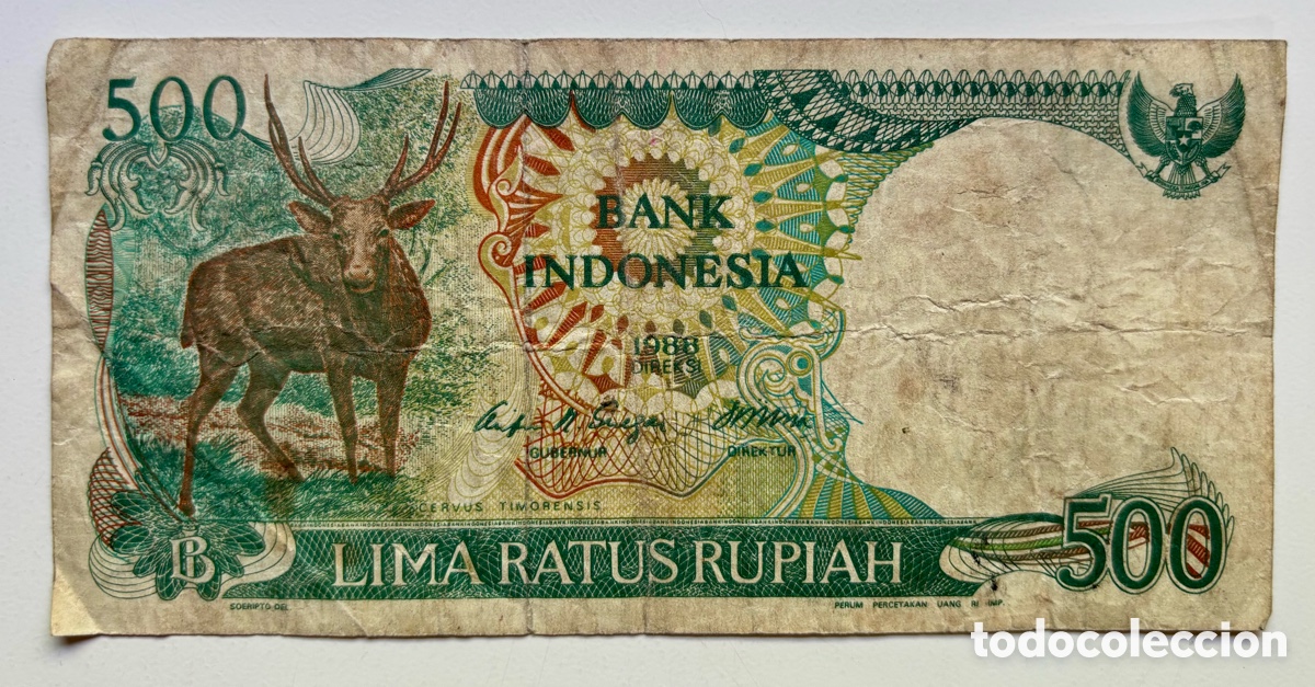 Billetes extranjeros: Billete INDONESIA 500 Rupias 1988. Rupiah
