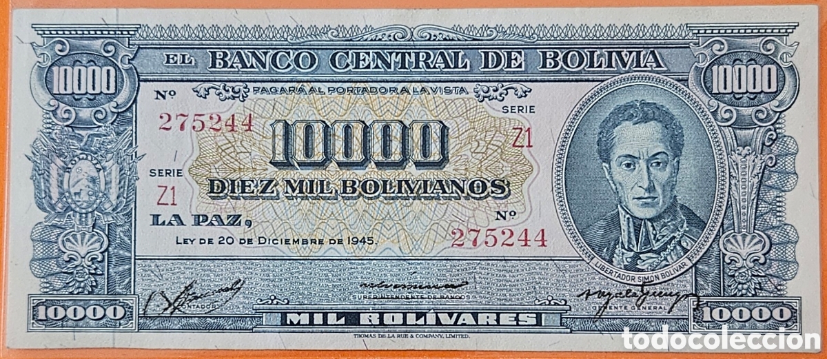 Billetes extranjeros: BOLIVIA, 10000 BOLIVIANOS, 1945.