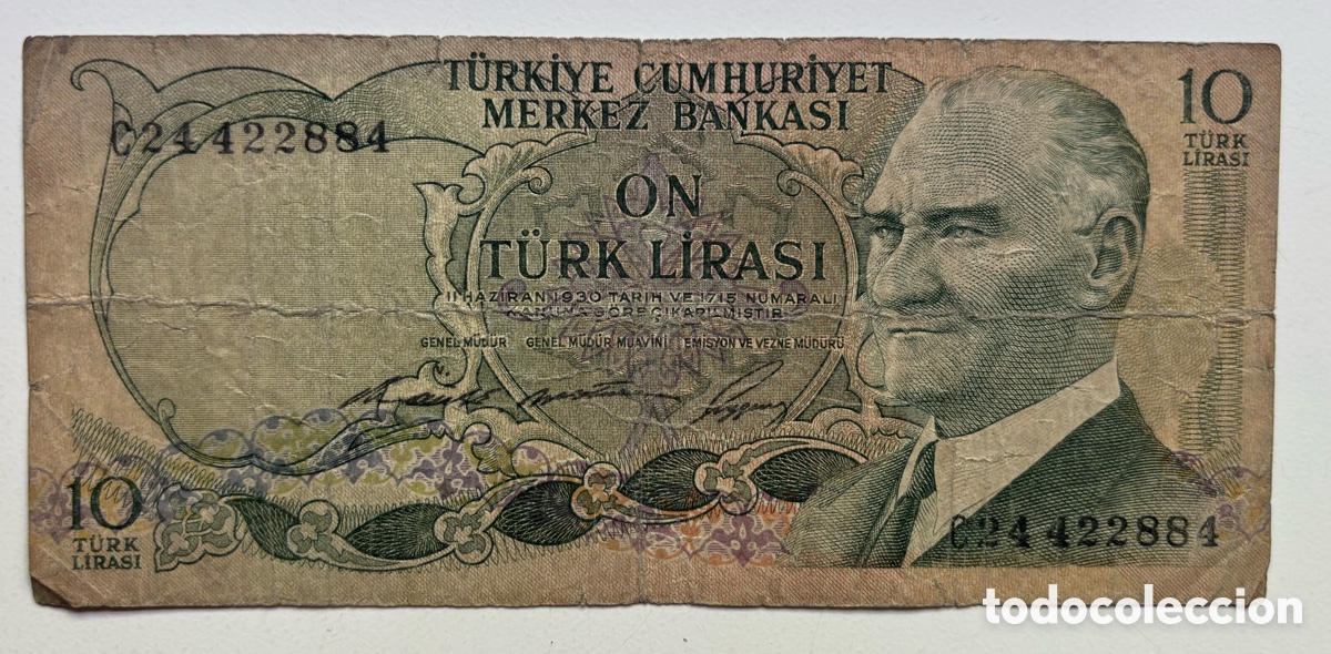 Billetes extranjeros: Billete TURQUIA 10 Lira 1970