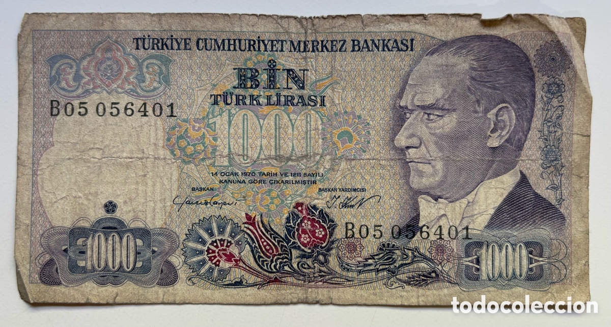 Billetes extranjeros: Billete TURQUIA 1000 Lira 1970 . Tinta