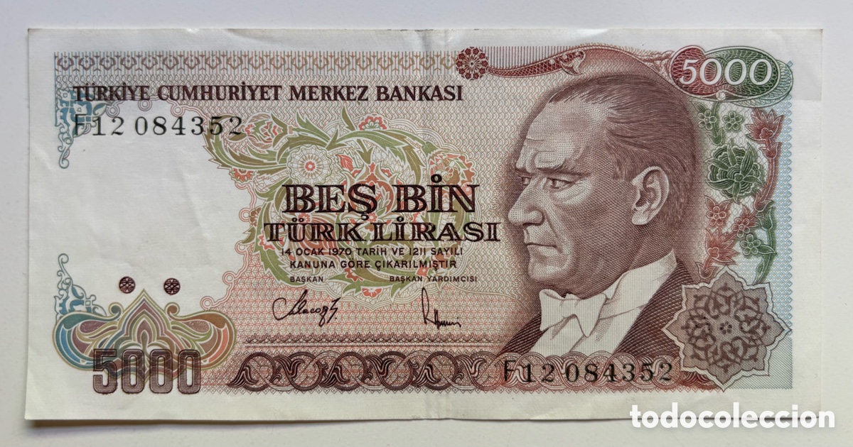 Billetes extranjeros: Billete TURQUIA 5000 Lira 1970 (1990)