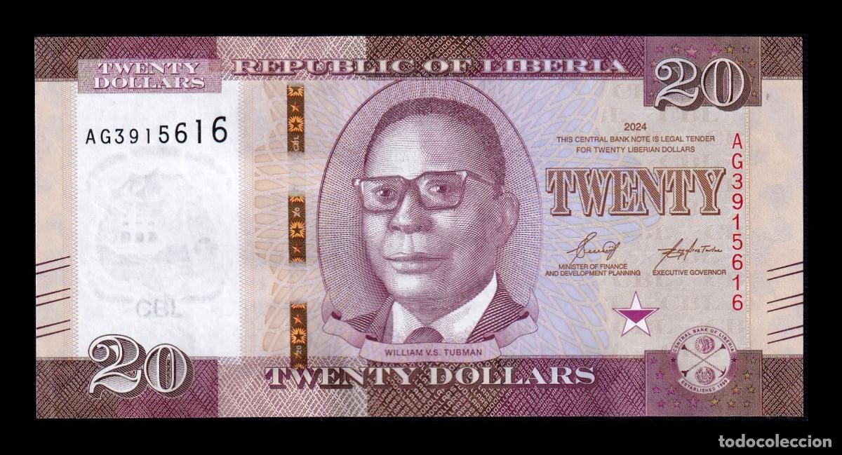 Billetes extranjeros: Liberia 20 D&oacute;lares William Vacanarat 2024 Pick 39b Sc Unc
