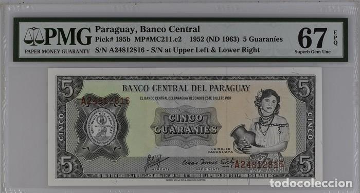 Billetes extranjeros: PARAGUAY * BILLETE 5 GUARANIES 1952 * PMG-67 EPQ TOP POP (IC-1731)