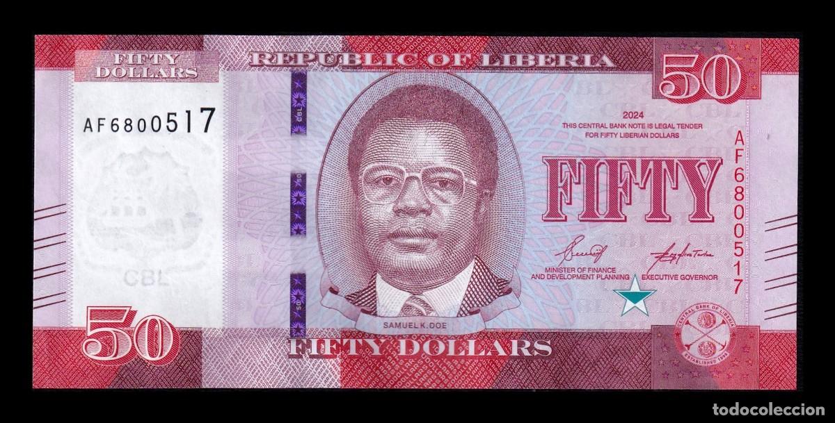 Billetes extranjeros: Liberia 50 D&oacute;lares Samuel Kayon Doe 2024 Pick 40b Sc Unc