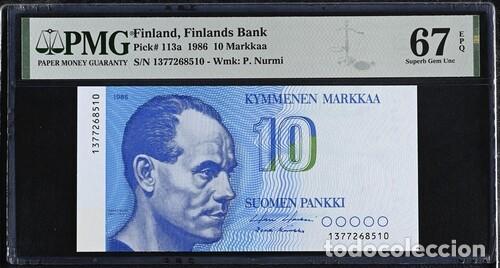 Billetes extranjeros: FINLANDIA * BILLETE 10 MARKKAA 1986 * PMG-67 EPQ (IC-1733)