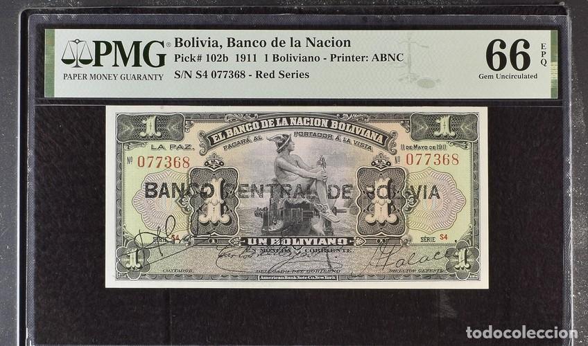Billetes extranjeros: BOLIVIA * BILLETE 1 BOLIVIANO 1911 * PMG-66 EPQ (IC-1735)