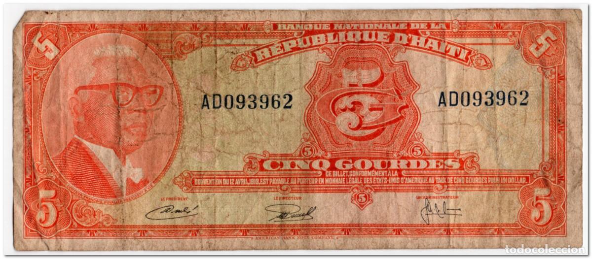 Billetes extranjeros: HAITI,5 GOURDES,1967-1972,P.202a,FINE
