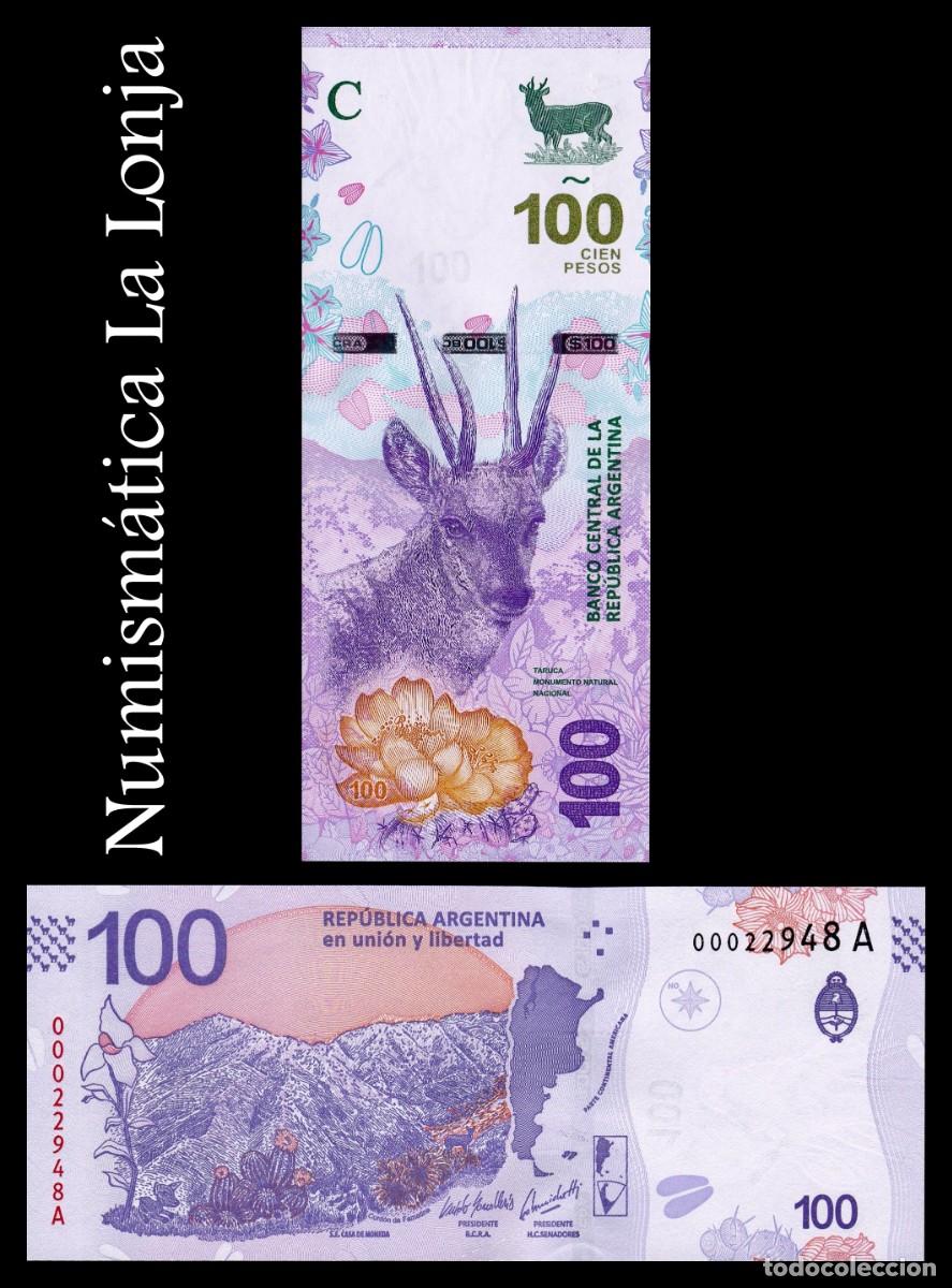 Billetes extranjeros: Argentina 100 Pesos Taruca 2018 Pick 363A Numeraci&oacute;n baja Sc Unc