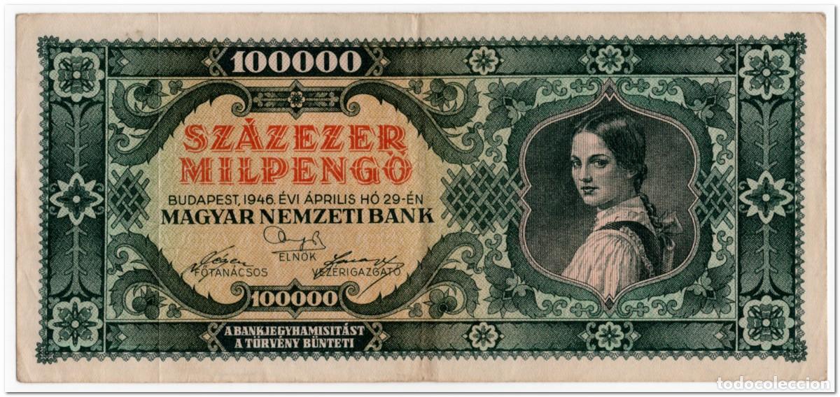 Billetes extranjeros: HUNGARY,100 000 MILPENGO,1946,P.127,VF+