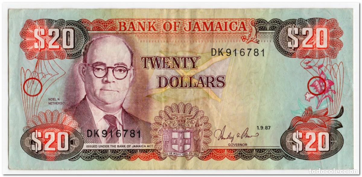 Billetes extranjeros: JAMAICA,20 DOLLARS,1987,P.72b,VF