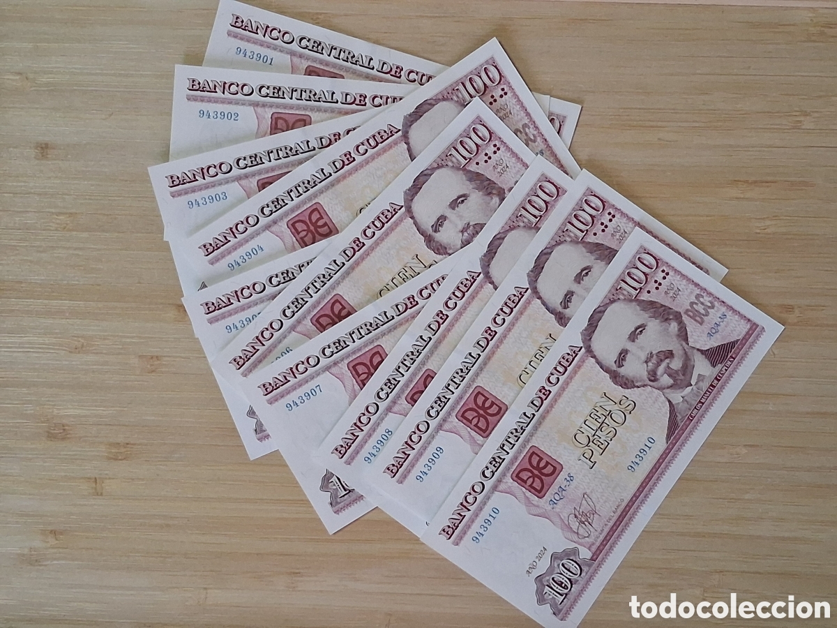 Billetes extranjeros: 10 Billetes Cuba 100 Pesos 2024 Correlativos SC