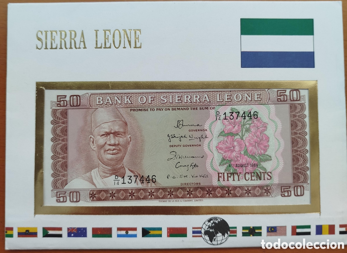 Billetes extranjeros: Billete Sierra Leona - 50 Cents (4 Agosto 1984) - Presidente Siaka Stevens - SC / UNC