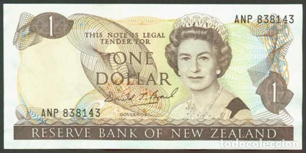 Billetes extranjeros: NUEVA ZELANDA (NEW ZEALAND). 1 $ (1989-1992). Pick 169 c. Isabel II, fauna, ave. Firma - Brash.