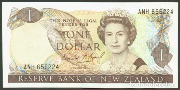 Billetes extranjeros: NUEVA ZELANDA (NEW ZEALAND). 1 $ (1989-1992). Pick 169 c. Isabel II, fauna, ave. Firma - Brash.