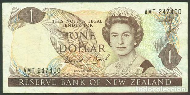 Billetes extranjeros: NUEVA ZELANDA (NEW ZEALAND). 1 $ (1989-1992). Pick 169 c. Isabel II, fauna, ave. Firma - Brash.