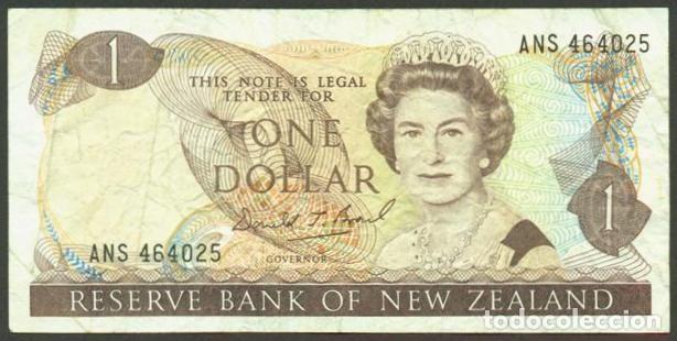 Billetes extranjeros: NUEVA ZELANDA (NEW ZEALAND). 1 $ (1989-1992). Pick 169 c. Isabel II, fauna, ave. Firma - Brash.