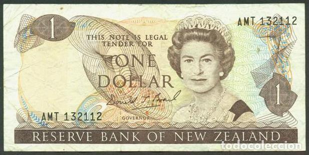 Billetes extranjeros: NUEVA ZELANDA (NEW ZEALAND). 1 $ (1989-1992). Pick 169 c. Isabel II, fauna, ave. Firma - Brash.