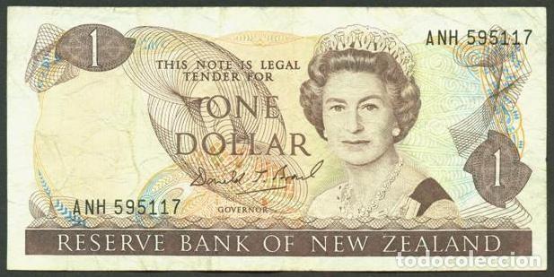 Billetes extranjeros: NUEVA ZELANDA (NEW ZEALAND). 1 $ (1989-1992). Pick 169 c. Isabel II, fauna, ave. Firma - Brash.