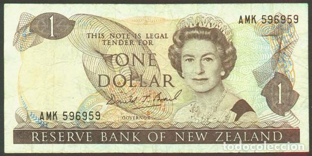 Billetes extranjeros: NUEVA ZELANDA (NEW ZEALAND). 1 $ (1989-1992). Pick 169 c. Isabel II, fauna, ave. Firma - Brash.