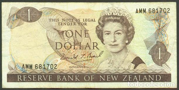 Billetes extranjeros: NUEVA ZELANDA (NEW ZEALAND). 1 $ (1989-1992). Pick 169 c. Isabel II, fauna, ave. Firma - Brash.