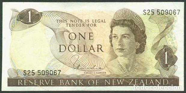 Billetes extranjeros: NUEVA ZELANDA (NEW ZEALAND). 1 $ (1977-1981). Pick 163 d. Isabel II, fauna, ave. Firma - Hardie.