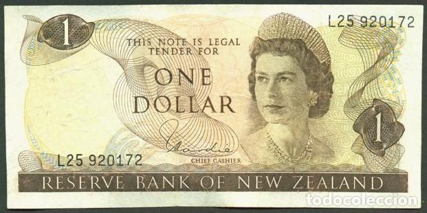 Billetes extranjeros: NUEVA ZELANDA (NEW ZEALAND). 1 $ (1977-1981). Pick 163 d. Isabel II, fauna, ave. Firma - Hardie.