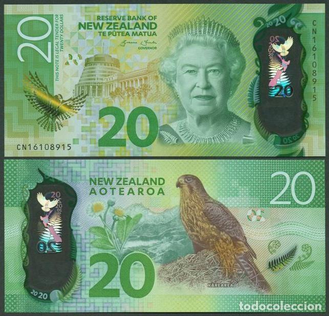 Billetes extranjeros: NUEVA ZELANDA. 20 $ 2016. S/C. Polimero. Fauna. Ave. Isabel II.