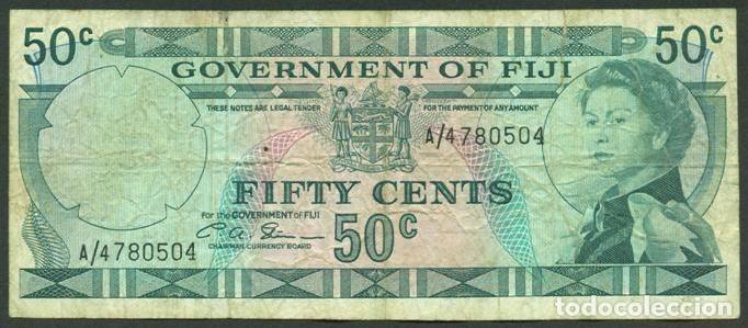 Billetes extranjeros: FIJI (FIYI). 50 cents (1971). Pick 64 b. Prefijo A/4. 1 firma.