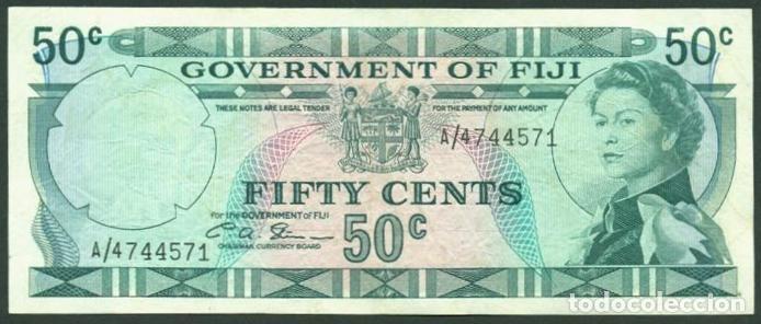 Billetes extranjeros: FIJI (FIYI). 50 cents (1971). Pick 64 b. Prefijo A/4. 1 firma.