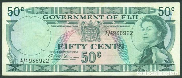 Billetes extranjeros: FIJI (FIYI). 50 cents (1971). Pick 64 b. Prefijo A/4. 1 firma.