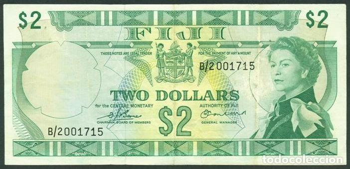Billetes extranjeros: FIJI (FIYI). (SIN GOVERMENT). 2$ (1974). Pick 72 b. Prefijo B/2. Firmas Barnes - Earland.