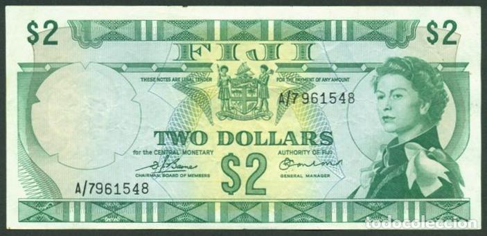 Billetes extranjeros: FIJI (FIYI). (SIN GOVERMENT). 2$ (1974). Pick 72 b. Prefijo A/7. Firmas Barnes - Earland.