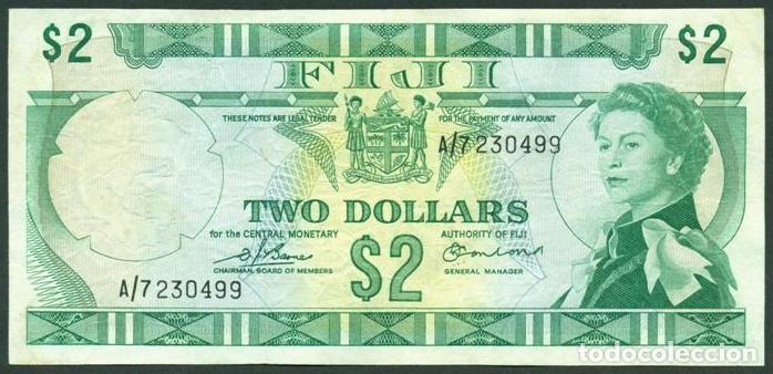 Billetes extranjeros: FIJI (FIYI). (SIN GOVERMENT). 2$ (1974). Pick 72 b. Prefijo B/2. Firmas Barnes - Earland.