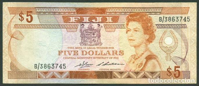 Billetes extranjeros: FIJI (FIYI). 5 $ (1986). Pick 83. 2 firmas: Barnes - Siwatibau.