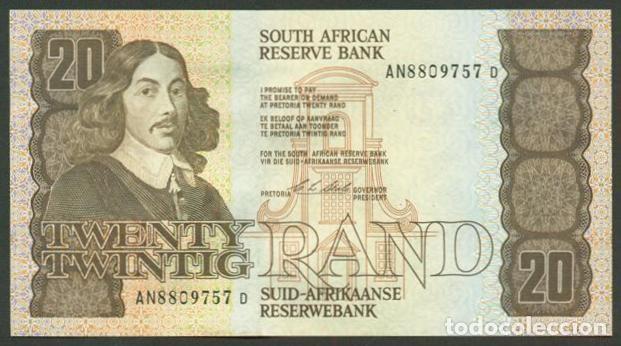 Billetes extranjeros: SUDAFRICA (Africa del Sur). 20 rand (1990-1993). Pick 121 e. S/C. Firma 7. Veleros.
