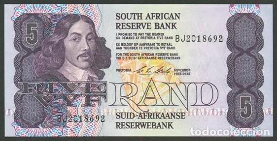 Billetes extranjeros: SUDAFRICA (Africa del Sur). 5 rand (1990-1993). Pick 119 e. S/C. Firma 7.