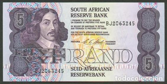 Billetes extranjeros: SUDAFRICA (Africa del Sur). 5 rand (1990-1993). Pick 119 e. Firma 7.