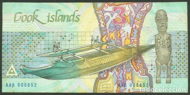 Billetes extranjeros: COOK Islas. 3$ 1987. Pick 3. Fauna. Tiburon. Serie AAA, numero bastante bajo.