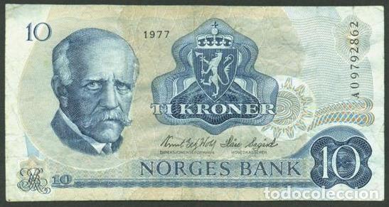 Billetes extranjeros: NORUEGA (NORWAY). 10 kroner 1977. Pick 36c.