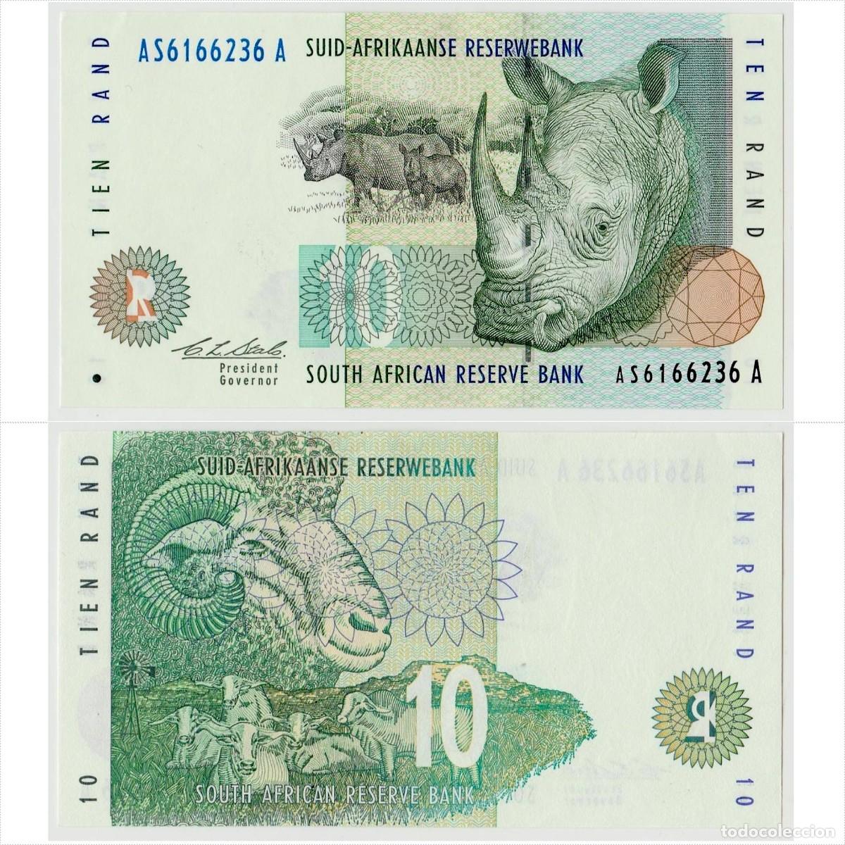 Billetes extranjeros: Sud&aacute;frica 10 Rand 1993 Pick 123a n/s AS6166236A Sin Circular (el billete de la foto)