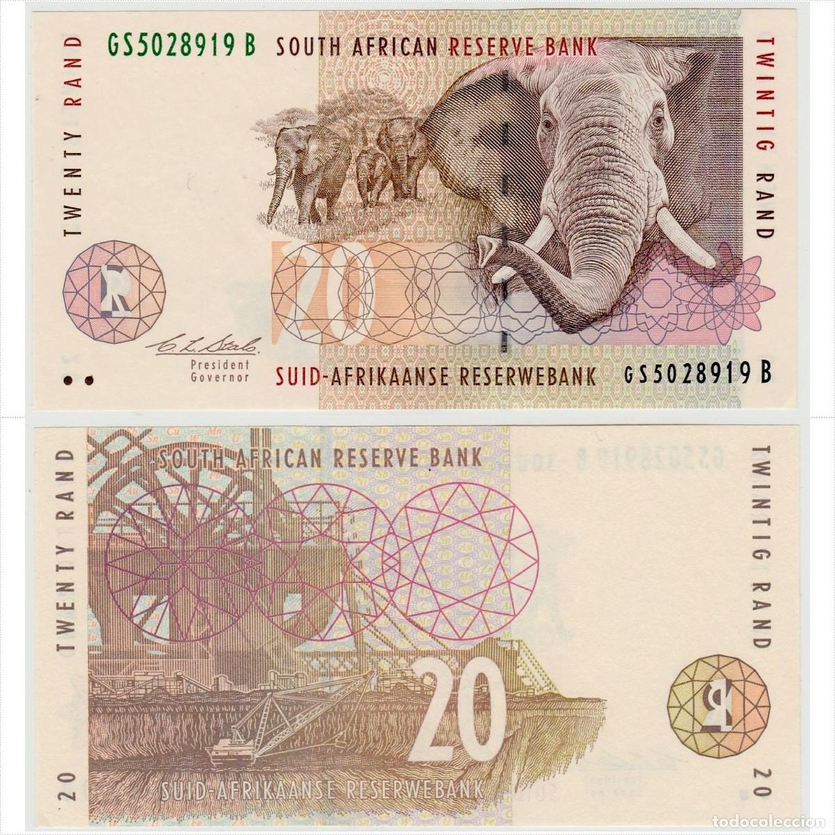 Billetes extranjeros: Sud&aacute;frica 20 Rand 1993 Pick 124a n/s GS5028919B Sin Circular (el billete de la foto)