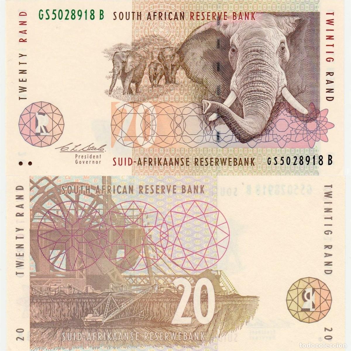 Billetes extranjeros: Sud&aacute;frica 20 Rand 1993 Pick 124a n/s GS5028918B Sin Circular (el billete de la foto)