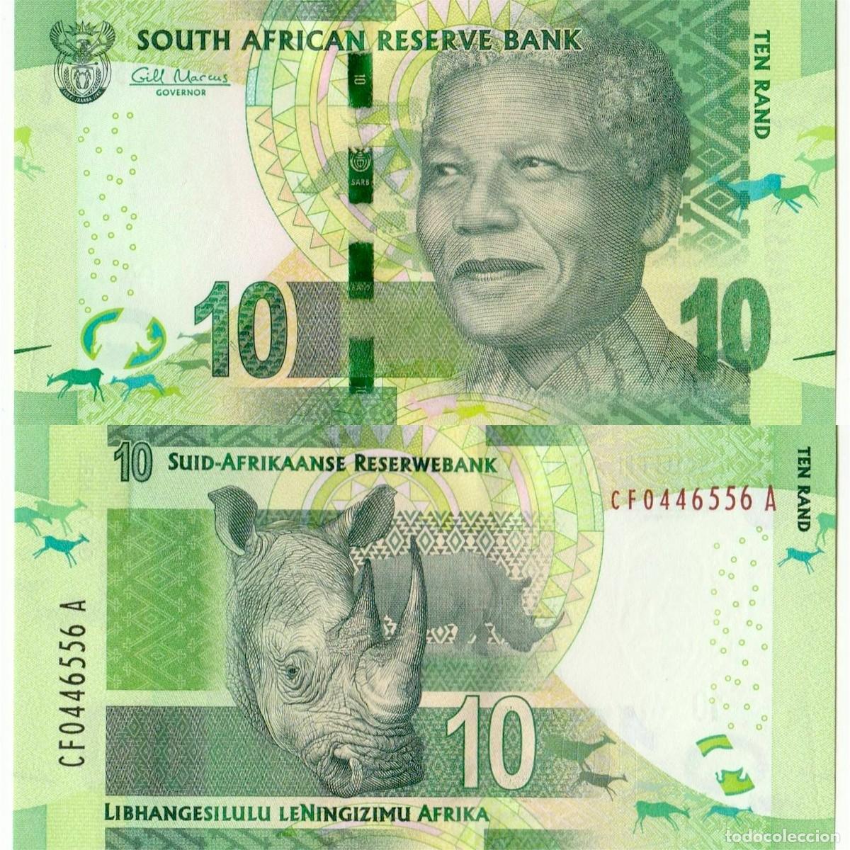 Billetes extranjeros: Sud&aacute;frica 10 Rand 2013 Pick 138a n/s CF0446556A Sin Circular (el billete de la foto)