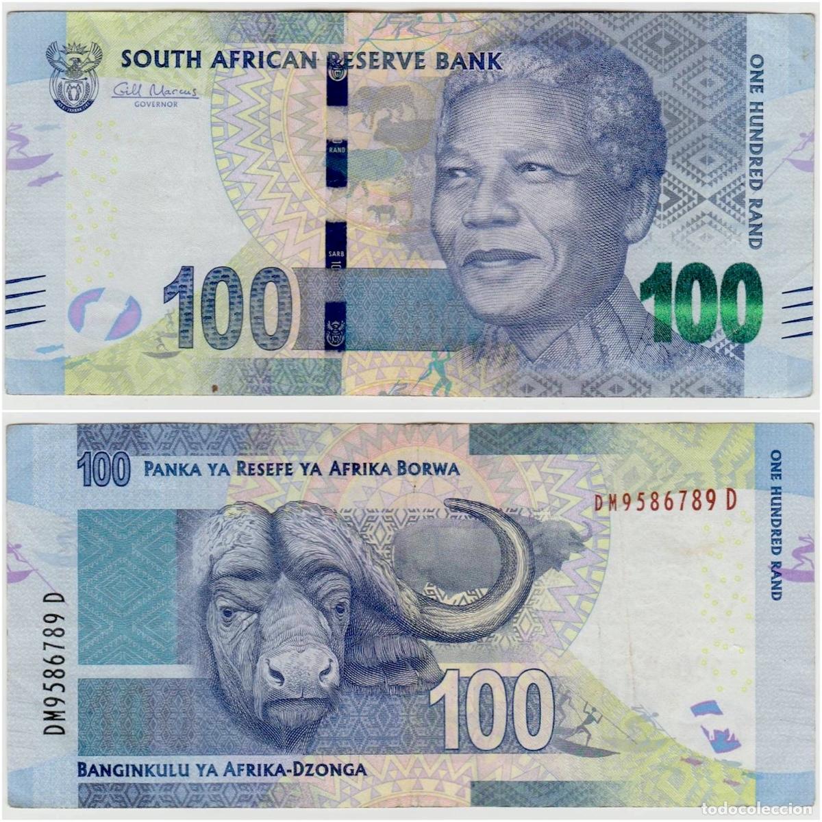 Billetes extranjeros: Sud&aacute;frica 100 Rand 2013 n/s DM9586789D Circulado (el billete de la foto)