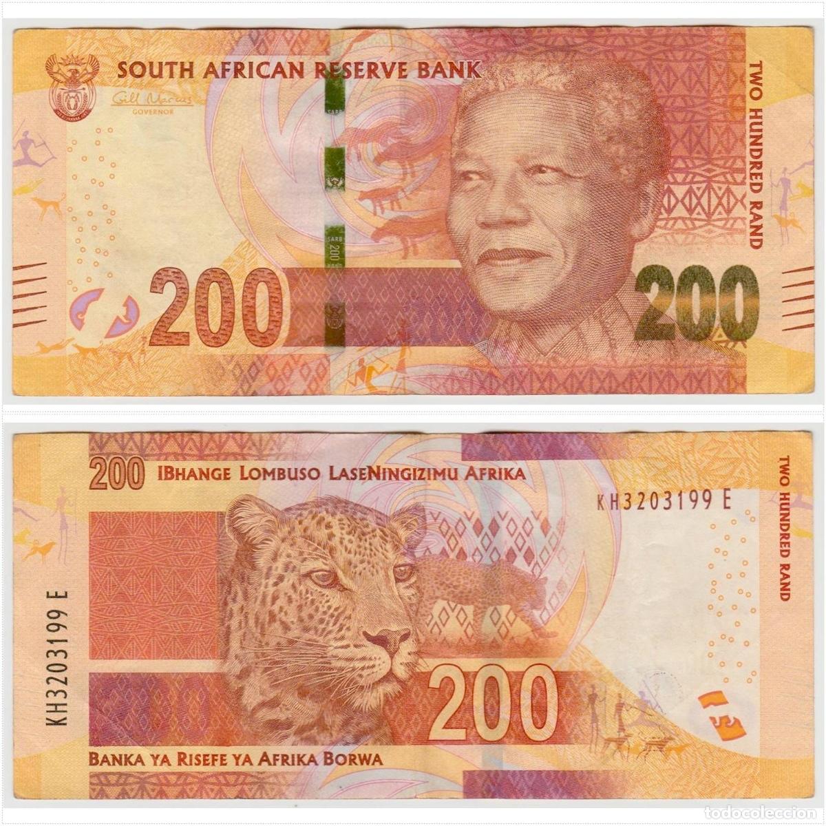 Billetes extranjeros: Sud&aacute;frica 200 Rand 2013 n/s KH3203199E Circulado (el billete de la foto)