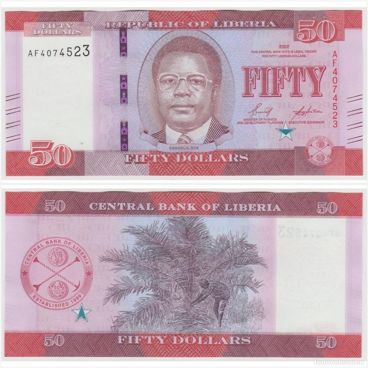 Billetes extranjeros: Liberia 50 D&oacute;lares 2022 n/s AF4074523 Sin Circular (el billete de la foto)