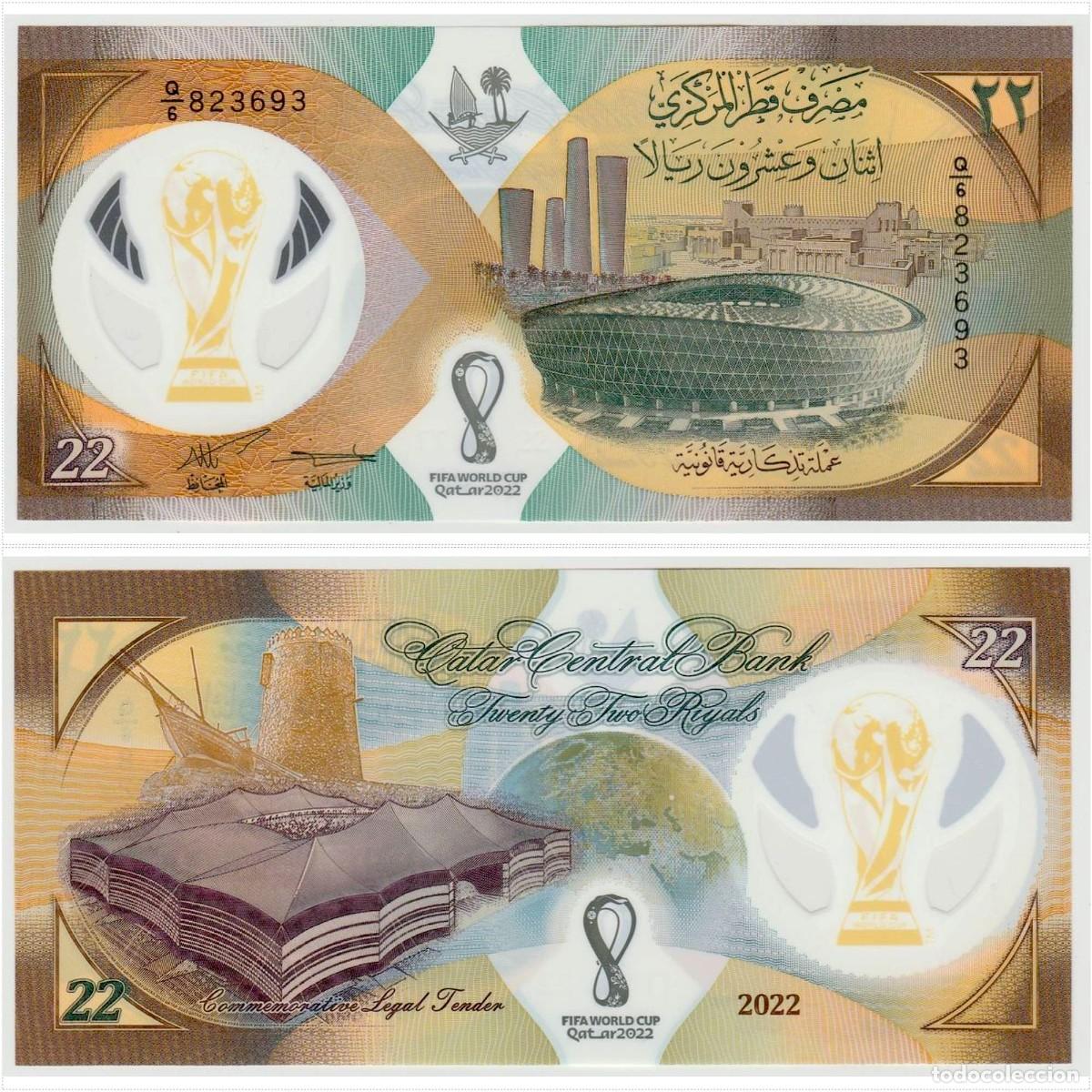 International Banknotes: Qatar 22 Riyales 2022 Conmemorativo Fifa World Cup Pol&iacute;mero Sin Circular (el billete de la foto)