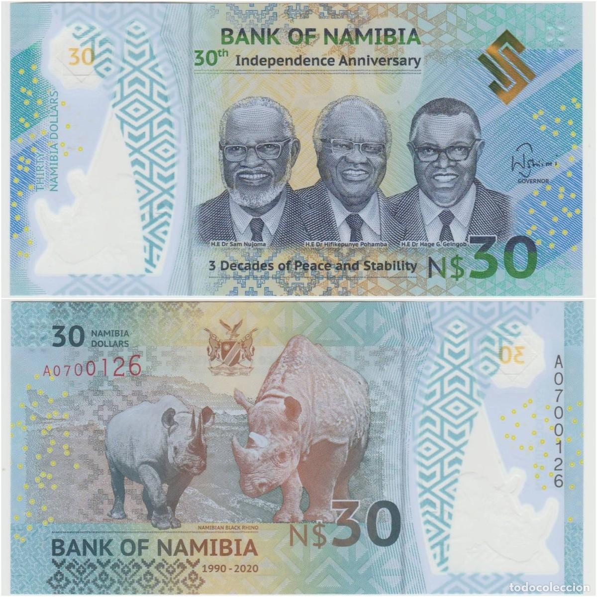 International Banknotes: Namibia 30 D&oacute;lares 2020 n/s A0700126 Sin Circular (el billete de la foto)